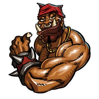🙂 orc, fantaisie, guerrier, musclé, monstre, armure à pointes, pouce levé, dessin animé telegram sticker