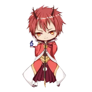 😏 Benimaru That Time I Got Reincarnated as a Slime Benimaru, Anime, Chibi, Demonio, pelo rojo, Ese momento en que me reencarné como un Slime whatsapp sticker