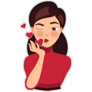 😘 kobieta, całus, miłość, serca, kreskówka whatsapp sticker