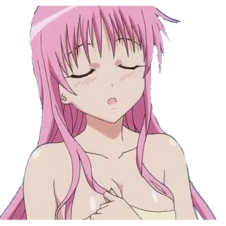☺️ anime girl, pink hair, bath towel, cartoon, character telegram sticker