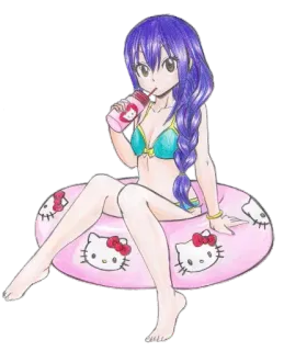 😶 Anime Mädchen, Badeanzug, Strand, Sommer, Hello Kitty, Cartoon, Frau, Getränk telegram sticker