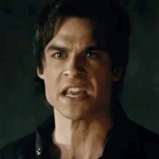 😤 Damon Salvatore The Vampire Diaries мужчина, злой, нахмуренный, вампир, портрет, телешоу, персонаж, фанарт telegram sticker