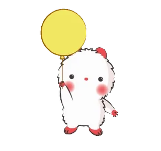 🎈 mignon, dessin animé, personnage, ballon, blanc, duveteux whatsapp sticker