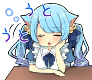 😞 う cô gái anime, tai mèo, buồn ngủ, dễ thương, chibi, hầu gái telegram sticker