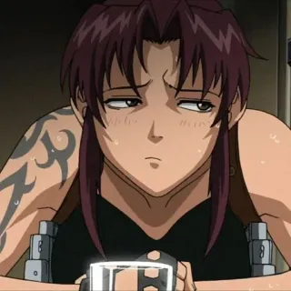 ☺️ Revy Black Lagoon Anime, Waffe, Tätowierung, Mädchen, Revy whatsapp sticker