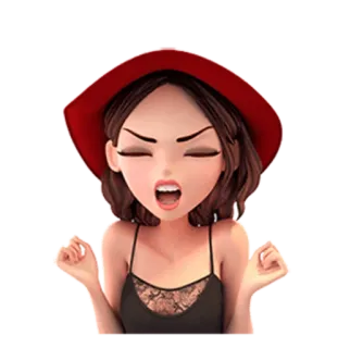 😡 wanita, marah, kartun, berambut cokelat, topi whatsapp sticker