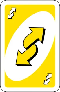 💛 uno, card game, yellow, reverse, arrow whatsapp sticker