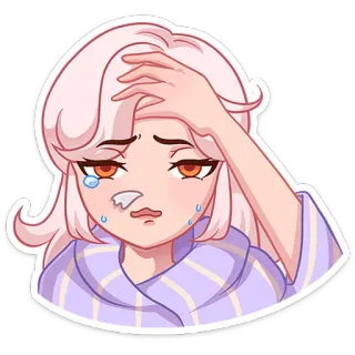 🥵 грустный, больной, нездоровый, мультфильм, персонаж, аниме, эмодзи, стикер telegram sticker