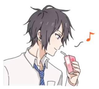🍹 Anime, Hoạt hình, Uống, Đồng phục học sinh, Nam telegram sticker