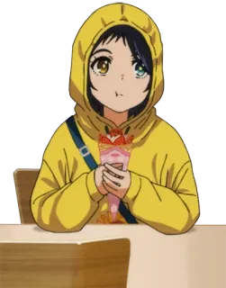 🌯 Anime, Mädchen, Crepe, Hoodie, Heterochromie telegram sticker
