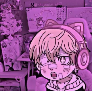 🌇 @ohayoukitten anime, kawaii, headphones, cat ears, my melody, cute, cartoon, manga telegram sticker