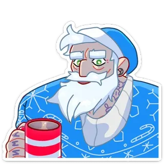 ☕️ ซานตาคลอส, คริสต์มาส, วันหยุด, ฤดูหนาว, มีเครา, รอยสัก, แก้ว telegram sticker