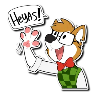 👋 Heyas! Saludo, Onda, Dibujo animado, Furry, Perro, Antropomórfico telegram sticker