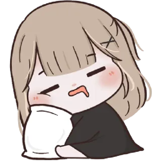 🥺 chibi, śpiący, anime, kreskówka, poduszka, słodki, zmęczony telegram sticker