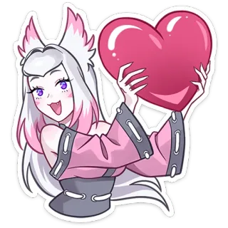 ❤️ 动漫女孩, 爱心, 可爱, 粉色, 卡通, 贴纸 telegram sticker