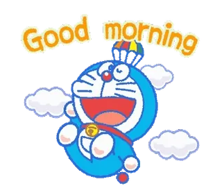 💨 Doraemon Good morning Doraemon, Kreskówka, Anime, Poranek, Powitanie, Słodki, Chmury whatsapp sticker