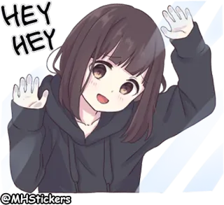 👻 HEY HEY Anime, Garota, Fofa, Janela, Adesivo, Cabelo castanho telegram sticker