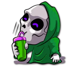 🍼 해골, 죽음, 사신, 음료, 만화, 귀여운, 초록색, 할로윈 telegram sticker