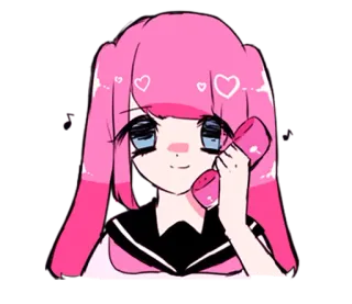 📞 Anime, Cartoon, Mädchen, Pinke Haare, Telefon, Herzen whatsapp sticker