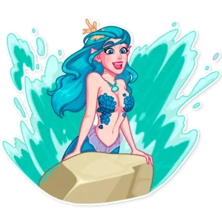 😄 Meerjungfrau, Cartoon, Wasser, Meer, Ozean, Fabelwesen telegram sticker