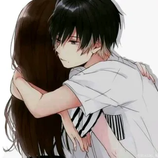 💛 Anime, Ôm, Con trai, Con gái, Tình yêu, Lãng mạn telegram sticker