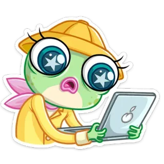 😮 cartoon, animal, character, illustration, sticker, kawaii, cute, laptop telegram sticker