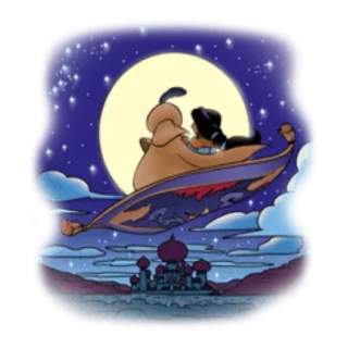 🚘 Aladdin, Jasmine Aladdin fliegender Teppich, Disney, Mondlicht, Nacht, Sterne whatsapp sticker