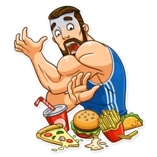 😨 man, fitness, eten, pizza, burger, dieet, vermijden telegram sticker
