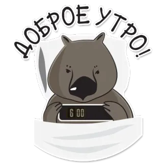 🤗 ДОБРОЕ УТРО! вомбат, доброе утро, животное, мультфильм, сон, будильник telegram sticker