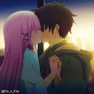🥰 @Fix_x_Fox hôn, anime, lãng mạn, cặp đôi, tình yêu, tình cảm whatsapp sticker