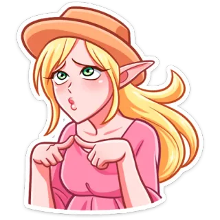 ⏺ elfo, chica, mujer, dibujos animados, rubia, sombrero, tímida, linda telegram sticker