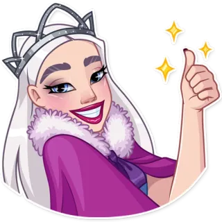 👍 mulher, coroa, brilho, polegar para cima, desenho animado, princesa telegram sticker