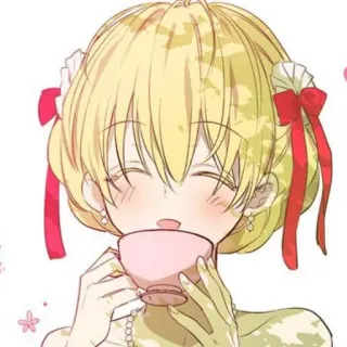 👑 fille anime, thé, mignon, dessin, dessin animé telegram sticker