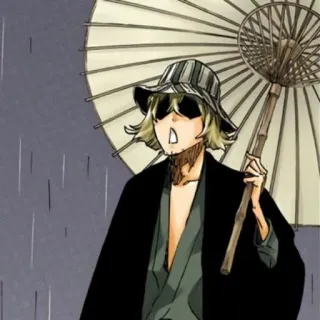 ⚔ Kisuke Urahara Bleach anime, parasol, kapelusz, deszcz telegram sticker