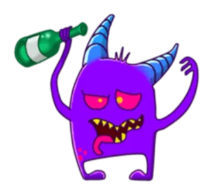 🍾 monster, lila, flasche, trinken, cartoon, dämon, hörner whatsapp sticker