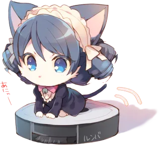😸 あにょー cat, anime, cute, robot vacuum, maid, chibi telegram sticker