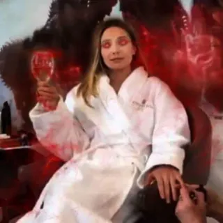 🧋 woman, robe, wine glass, indoors, red eyes telegram sticker