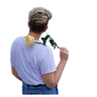 🧍 personne, rose, fleur, blonde, chemise blanche, jean whatsapp sticker