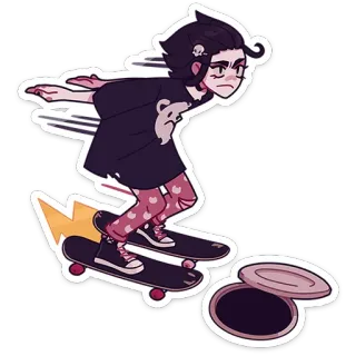 😤 Скейтборд, Скейтер, Персонаж, Мультфильм, Аниме, Наклейка, Крутой telegram sticker