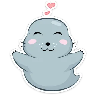 😘 Robbe, süß, Tier, Cartoon, kawaii, Herz, fröhlich telegram sticker