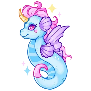 🐳 cavalo marinho, unicórnio, criatura mítica, fantasia, fofo, kawaii, desenho animado telegram sticker