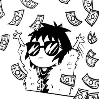 😎 soldi, ricchezza, ricco, cartone animato, dollaro, contanti, occhiali da sole telegram sticker
