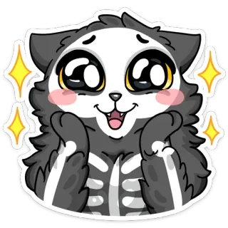 😊 gato, esqueleto, lindo, brillo, animal whatsapp sticker