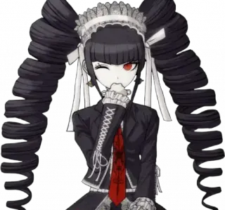 😉 Celestia Ludenberg Danganronpa Anime, Personnage, Gothique, Yeux rouges, Nattes, Clin d'oeil telegram sticker
