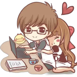 🤗 Paar, Liebe, süß, Cartoon, Umarmung, Laptop, Romantik whatsapp sticker