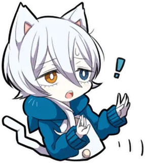 😣 kot, anime, chibi, słodki, kawaii, kreskówka, naklejka telegram sticker