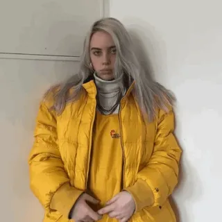 🕸 Billie Eilish Billie Eilish, Sängerin, Promi, Gelbe Jacke, Graue Haare telegram sticker