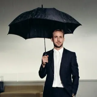 🌂 Ryan Gosling diễn viên, ô, mưa, người đàn ông, áo vest, người nổi tiếng telegram sticker