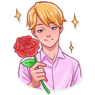 🌹 mężczyzna, róża, blond, kreskówka, postać, kwiat whatsapp sticker