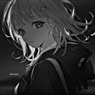 ▪️ @ilexer anime girl, monochrome, portrait, illustration, character, artwork, hoodie telegram sticker